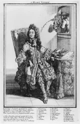 Satirischer Cartoon, der Ludwig XIV. verspottet, 1693-1705